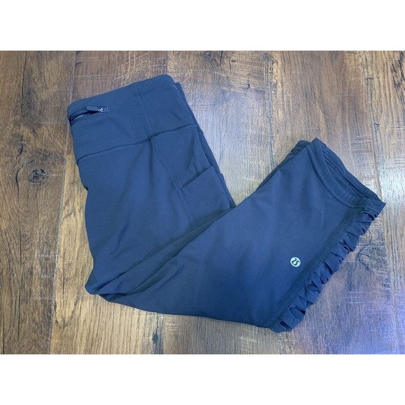 Lululemon Pants - Lululemon Athletica Womens Grey Pace Rival Crop Leggings Ruched Lace Black 6